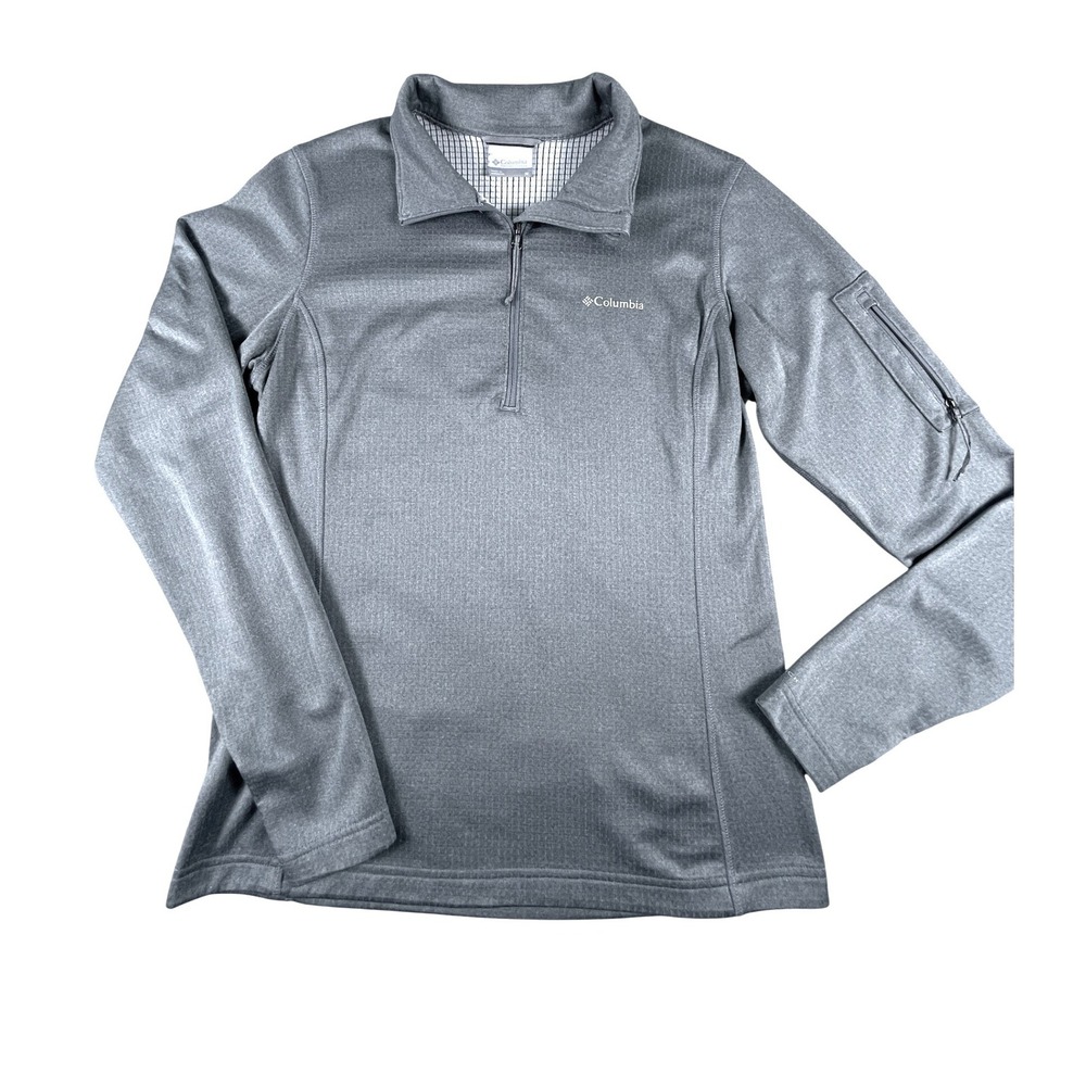 Columbia Pullover Womens M Gray Quarter Zip Grid Fleece Sleeve Pocket Activewear
